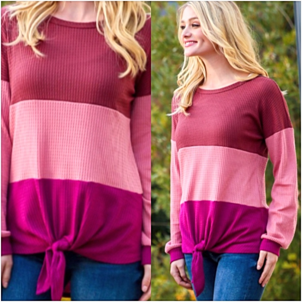 Stunning TieFront Waffle Knit Tunic Top LXL - Picture 2 of 5